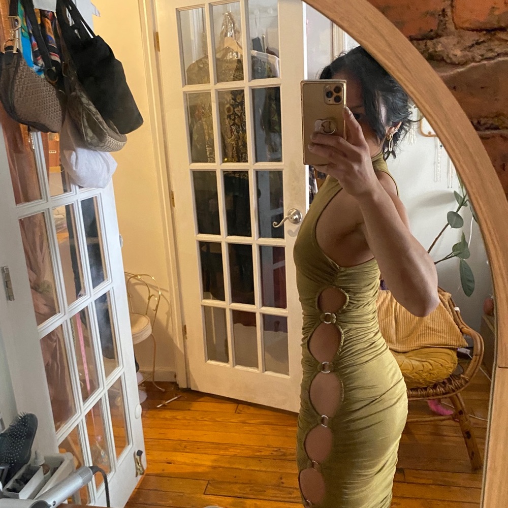 NWT XS Olive Chain Link Mock Neck Bodycon